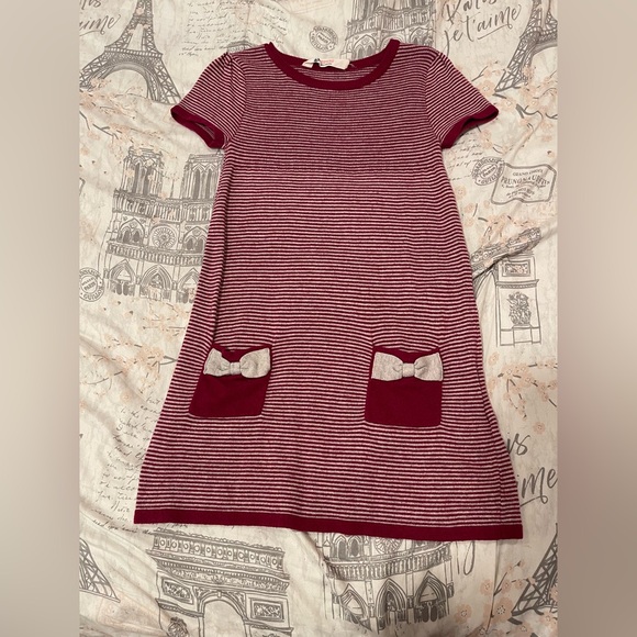 H&M Burgurdy Striped Dress with Bow Pockets 4-6Y - Picture 1 of 4